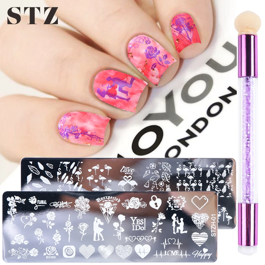 Стз пластина для стемпинга ногтей губка ручка дизайна набор кисточек из