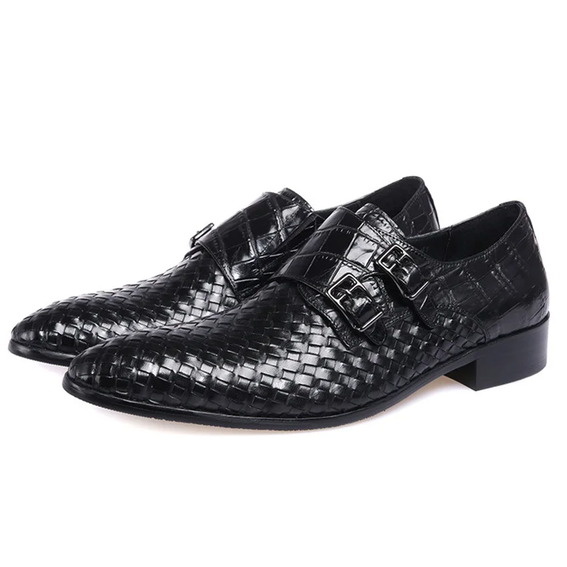 

New Style Version Business MEN SHOES Genuine Leather Pointed-Toe Weaving Formal Wear Leather Shoes Men Velcro Fashion Man Shoes
