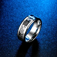 mens 8mm stainless steel rings wedding band gear wheel blue carbon fiber inlay fashion jewelry comfort fit