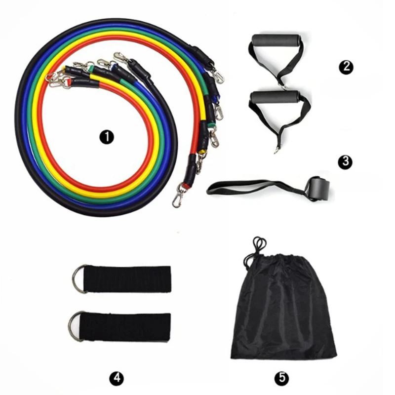 11 Pcs Latex Resistance Bands Training Exercise Yoga Tubes Pull Rope Rubber Expander Elastic Muscle Stretch Fitness With Bag | Спорт и