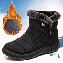 Botas de nieve impermeables para mujer, botines cálidos de felpa, punta redonda, zapatos informales, calzado de invierno, talla grande 35-44