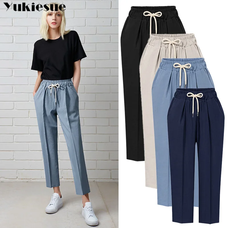 Повседневные брюки цвета хаки с высокой талией женские летние офисные карманами