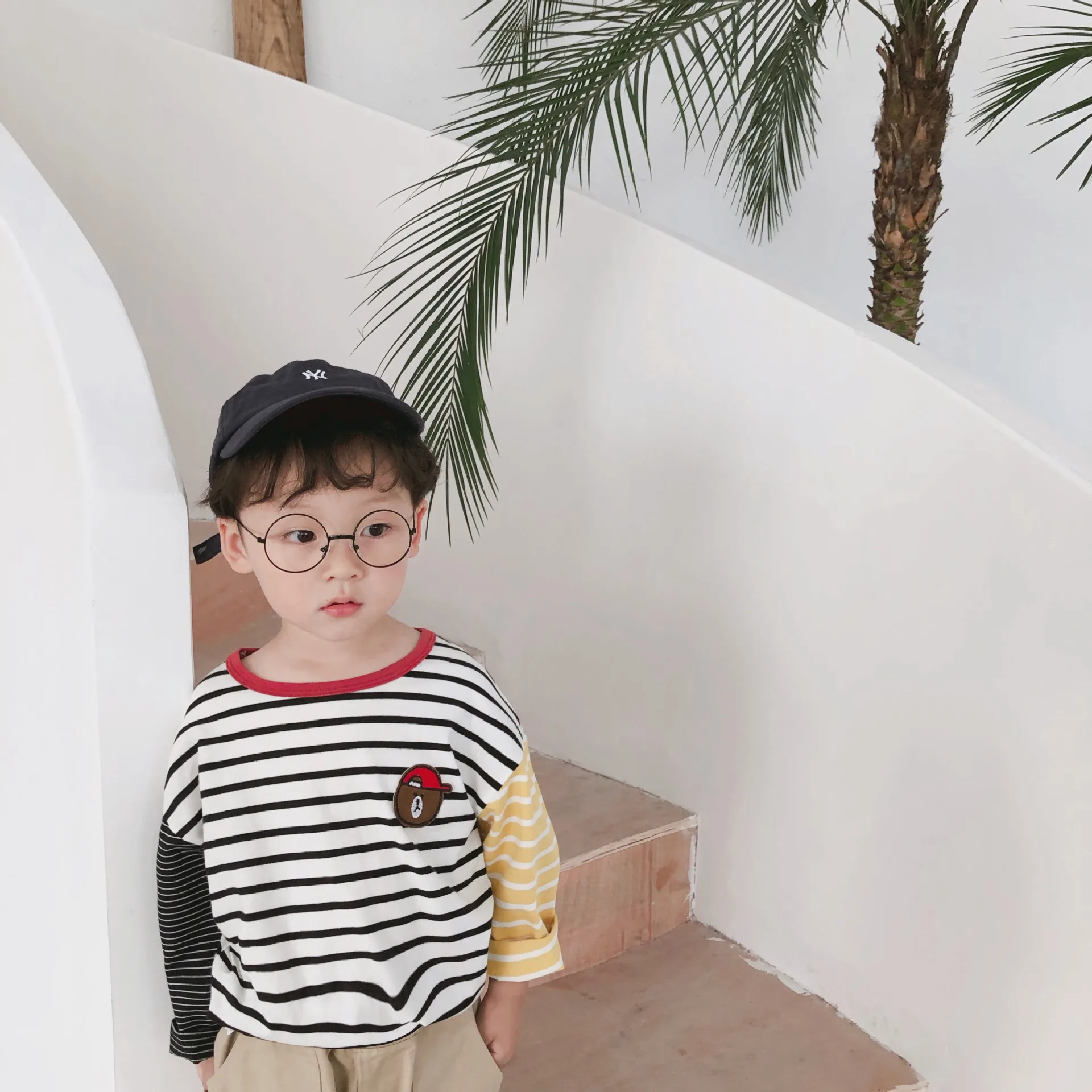 

От 3 до 9 лет футболка для маленьких мальчиков и девочек Весенняя футболка в полоску для девочек, хлопковые топы для девочек, детская блузка в...