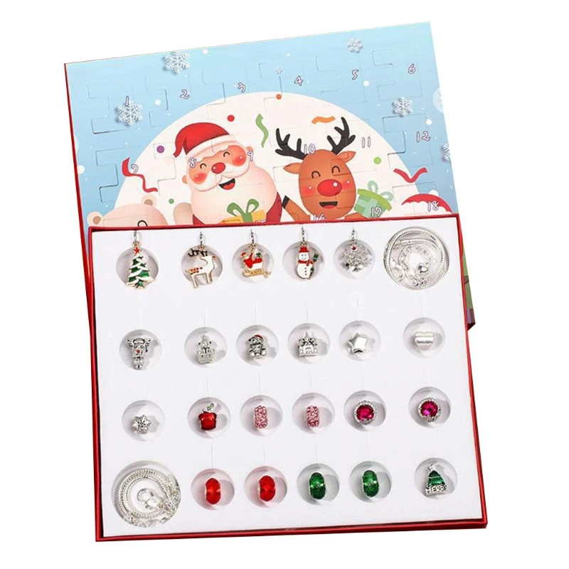 

24X Countdown Calendar Advent Surprise Blind Box DIY Creative Ornaments Christmas Gift Snowflake Charm Beaded Bracelet