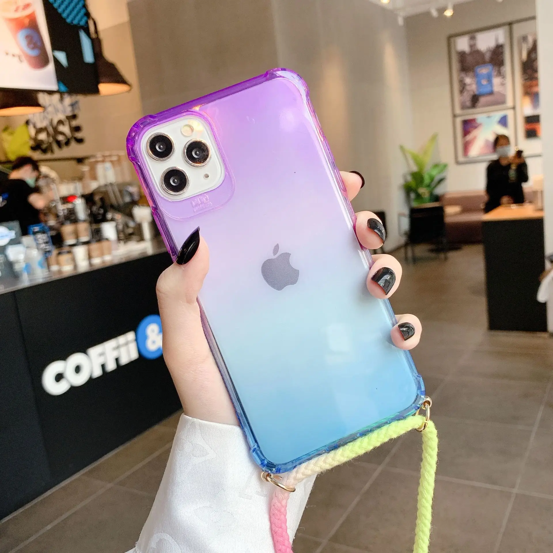 Rainbow Gradient Strap Cord Chain Phone Necklace Lanyard Case Carry Cover Hang For iPhone 11 Pro XS Max XR X 7Plus 8Plus 8 | Мобильные