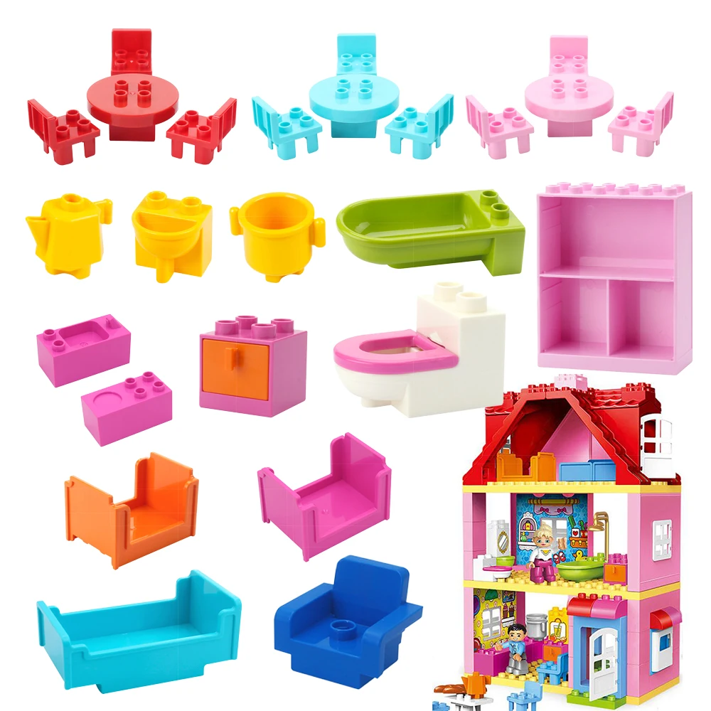 Большие строительные блоки мебель аксессуары для ванной комнаты стол стул шкаф