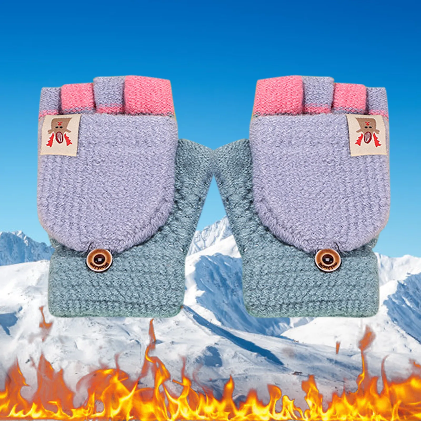 

Kids Cat Printed Gloves Creative Fashion Mobile Phone Belt Screen Knitted Fingerless Gloves Thick Warm Winter Adults Warm Mitten