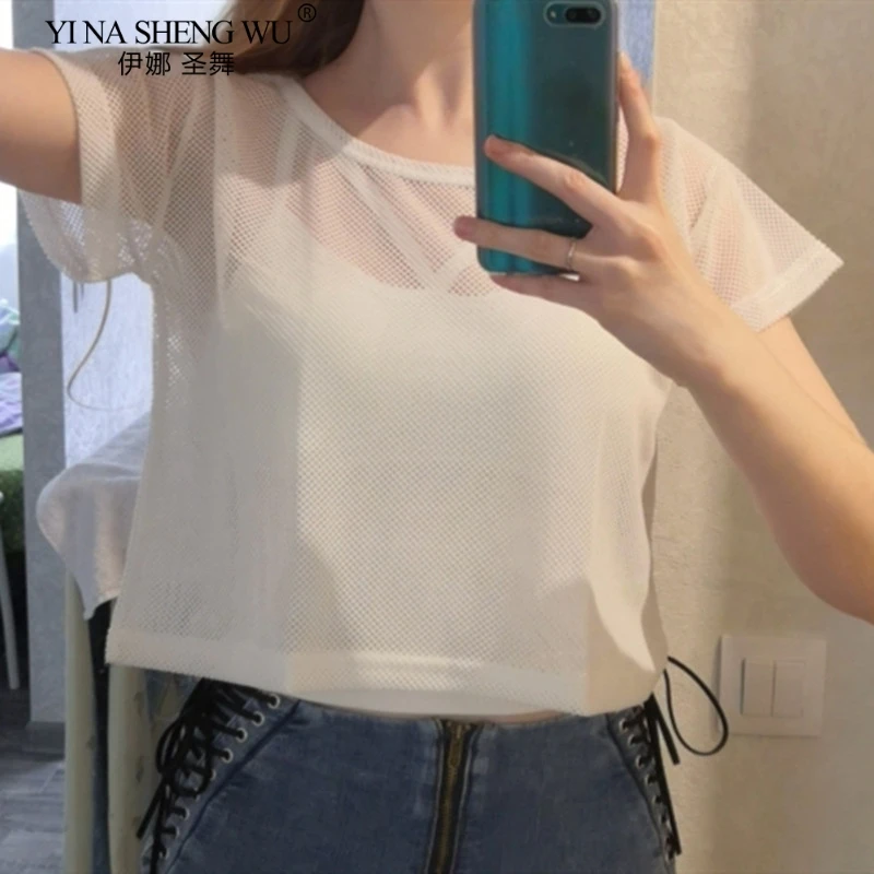 Женская сексуальная сетчатая рубашка для йоги быстросохнущая спортивная