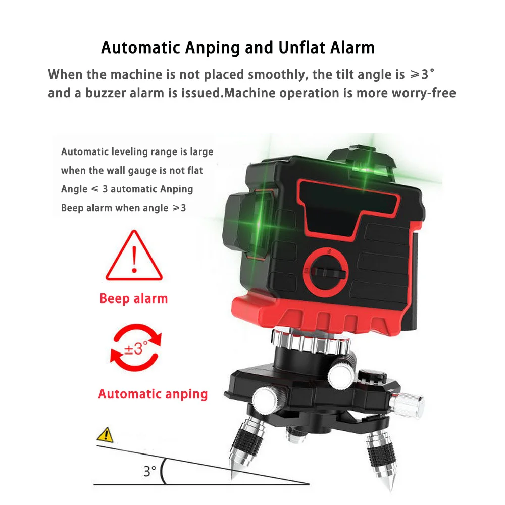 

3D 12 Line Powerful Green Laser Level Osram with Bracket 635nm Indoor Outdoor Slash Horizontal Vertical Higher Visibility