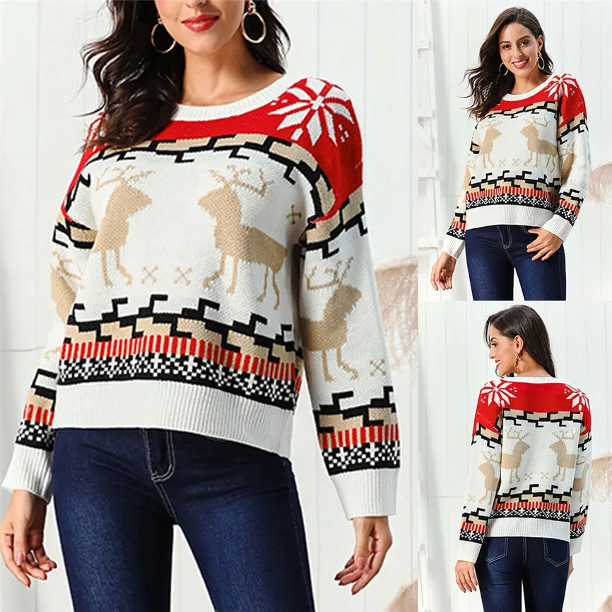 Женский джемпер свитер пуловер топы пальто Рождество зима для женщин s девушек