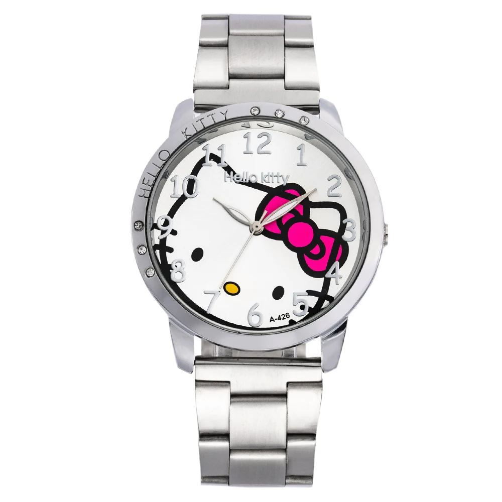 Белый Часы Hello kitty для девочек Детская Для женщин Подарки для детей мультфильм часы Нержавеющая сталь ремешок кварцевые часы детские часы Relogio Infantil - Цвет: Белый