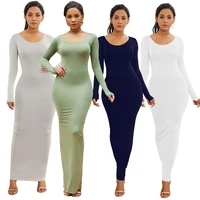 hot sales spring autumn sexy women solid color long sleeve round neck bodycon maxi dress evening party dress sexy comfortable