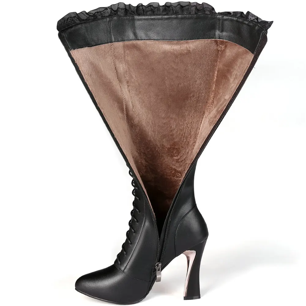

Winter Warm Thigh High Motorcycle Boots Women Genuine Leather High Heel Snow Boots Female Pointed Toe Pumps Shoes Casual Shoes