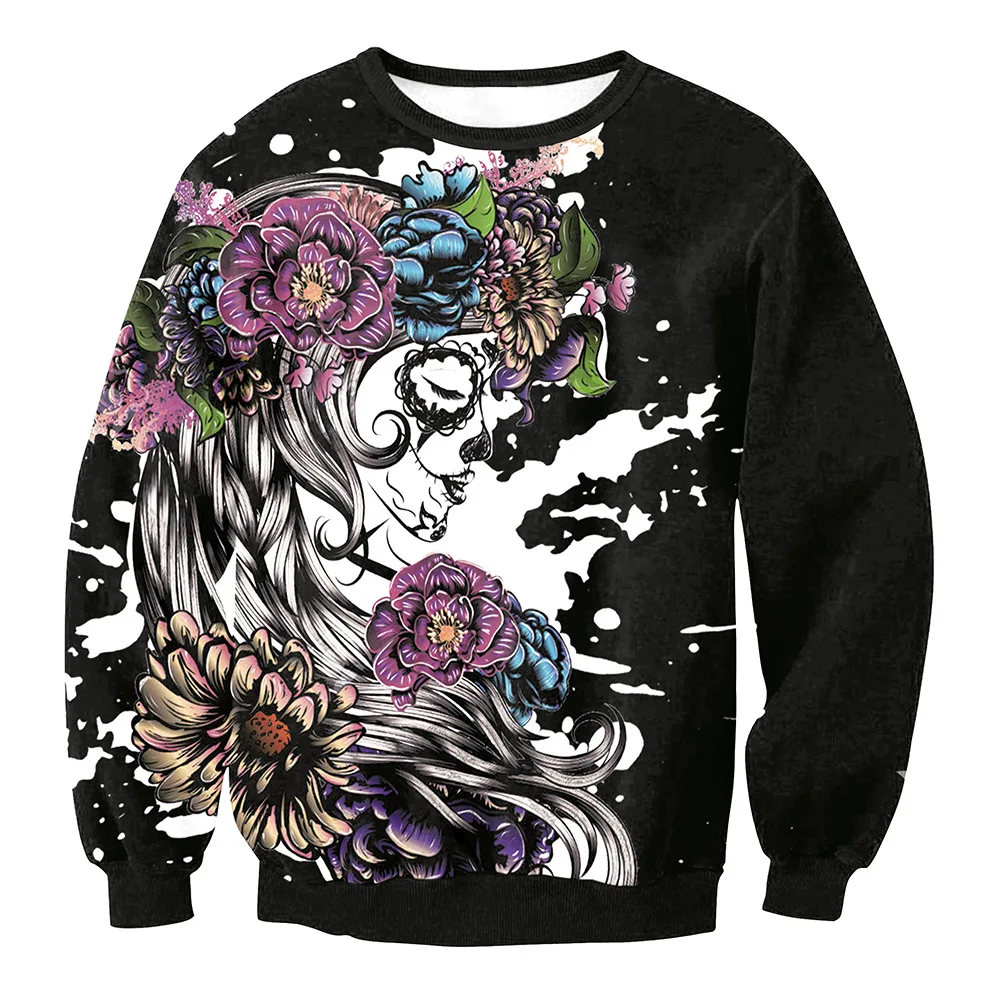 

Halloween Sweatshirts Autumn and Winter Digital Printing Sweatshirts Women's Prom Costume Flower Girl Pattern Skull Sweatshirts