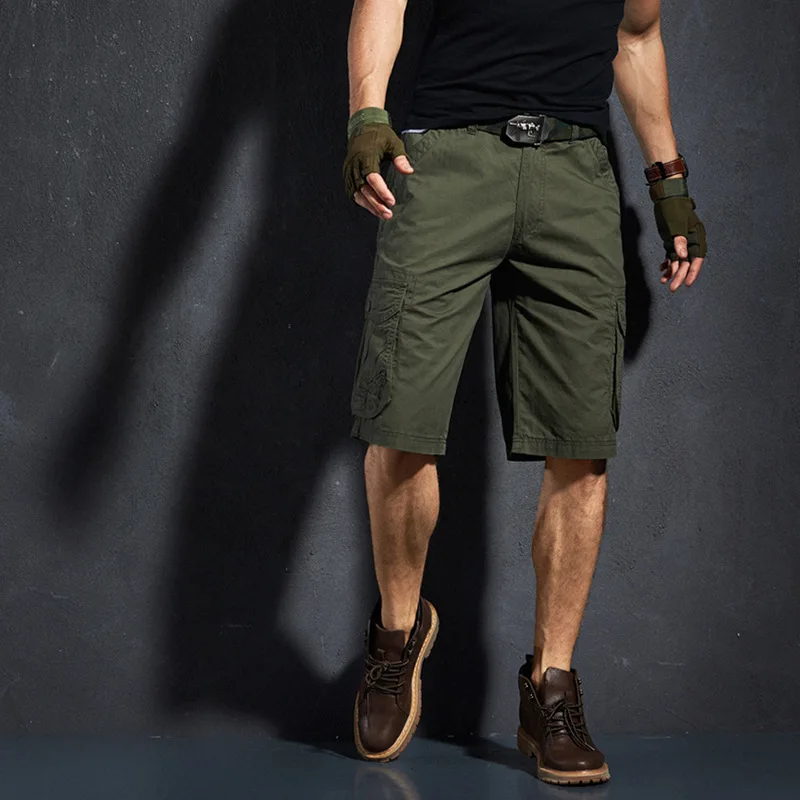 

Thoshine Brand Half Length Cargo Shorts Men 95% Cotton Multi Pockets Summer Military Casual Short Trousers Male Casual Outwear