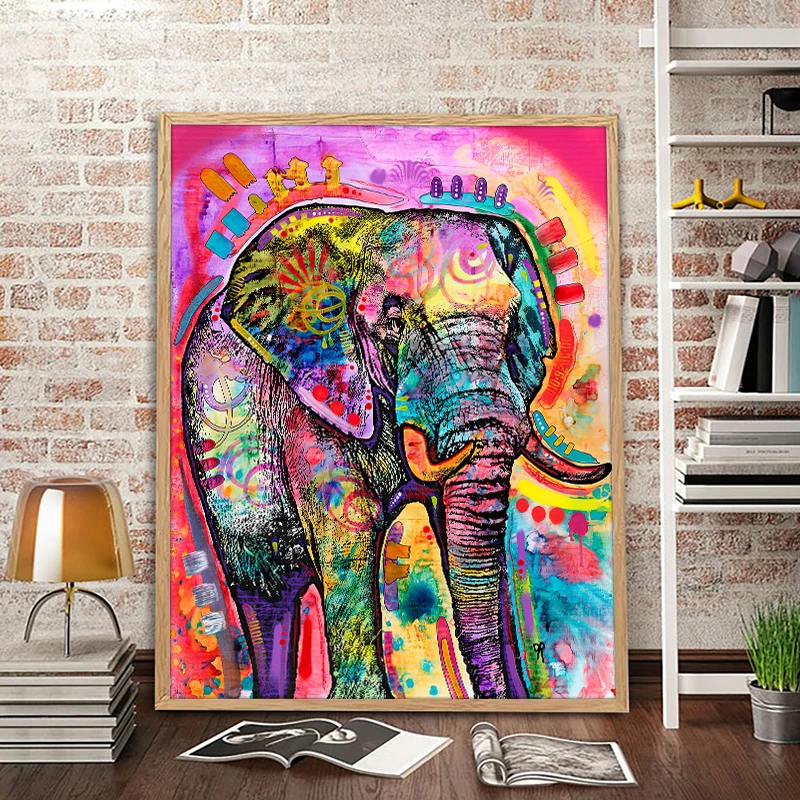 

Modern Graffiti-art Colorful Elephant Canvas Painting on Wall Abstract Poster Wall Picture For Living Room Home Decor Gift
