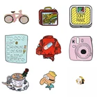 Розовые эмалированные штифты с мультяшной камерой, весы, пуговицы, значки, Ланч-бокс, брошь, рюкзак, ювелирные изделия, аксессуары для рубашек, безделушка с кошкой