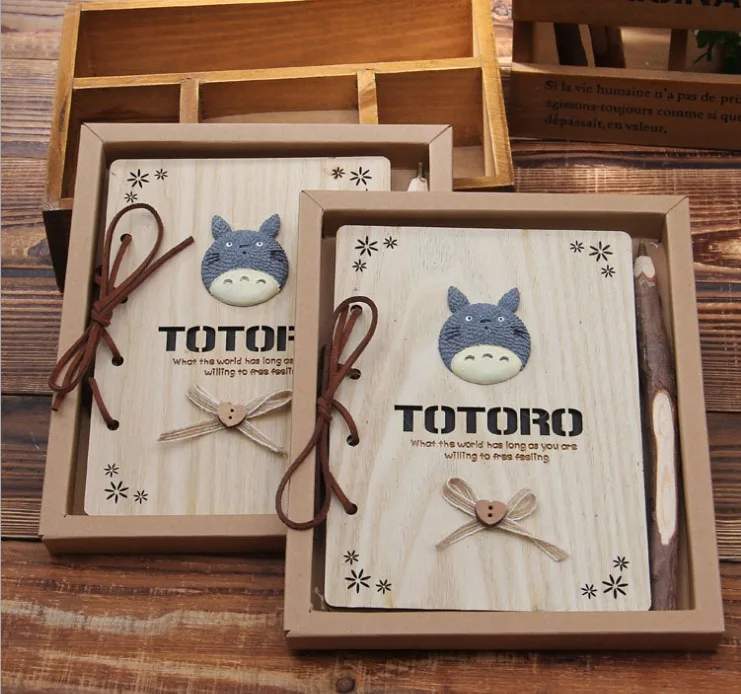 

Creative Wood Cover Totoro Notebook Gift Set Stationery Bullet Journal