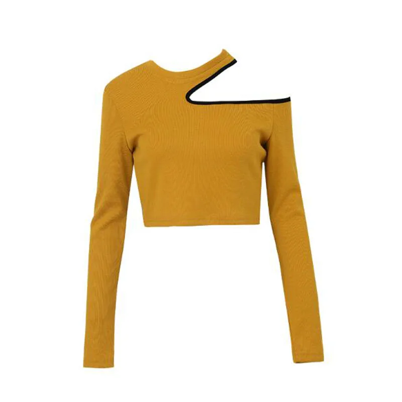 

New Style Women T-shirts Spring Autumn Solid Color Long Sleeve Hollow Out Women Tops Casual Slim Women T shirt