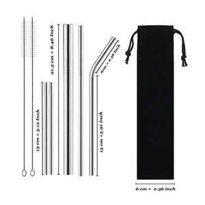 Многоразовые металлические трубочки для питья набор из 9 шт. 304 прочная изогнутая прямая Портативная сумка