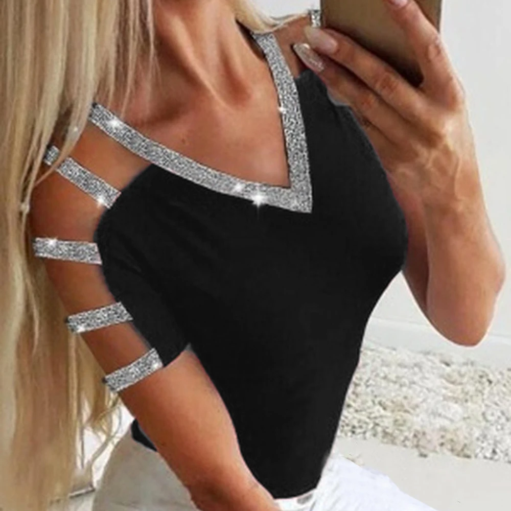 Новинка сексуальные топы на плечо женская тонкая блестящая рубашка с бисером