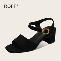 plus size 43 high heels 2021 summer new fashion peep toe modern sandals flock solid buckle strap beige black shoes woman rqff