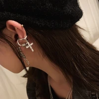 hip hop girl earrings cool personality zircon cross ear clip no ear hole earring two piece set combined ear clip girl jewelry