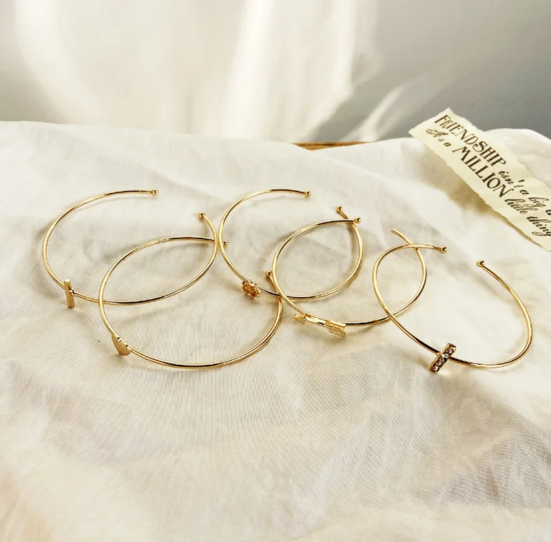 

5pcs/set Diamond Metal Heart Arrow Open Braceletset for Women Jewelry Birthday Gift