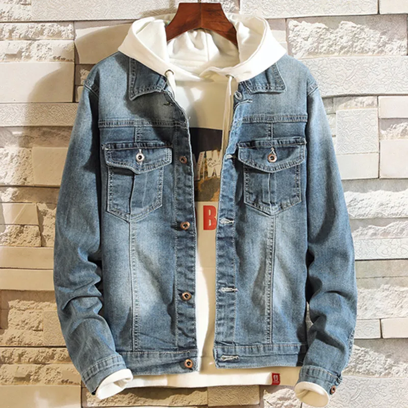 

2021 Autumn Men Denim Jacket Retro Slim Fit Outwear Casual Jeans Hoodies Cowboy Jacket Coat Plus Size 4XL 5XL