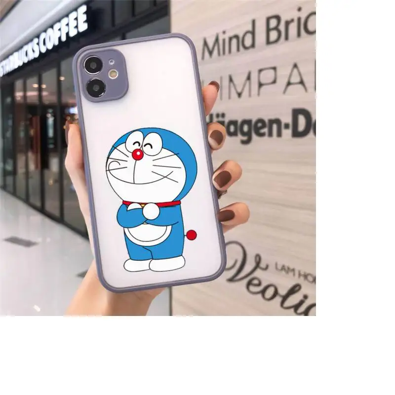 

Cute Cartoon Doraemon Robot cat Phone Case For iPhone 12 11 Mini Pro XR XS Max 7 8 Plus X Matte transparent Gray Back Cover