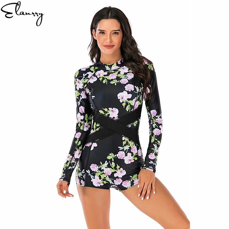 Женский цельный купальный костюм с цветочным принтом пляжная одежда длинными