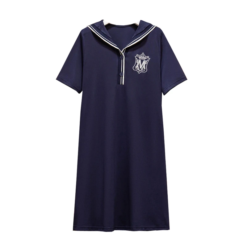 

EHQAXIN 2021 Summer Large Size Women's Embroidered T-Shirt Dress Fashion Navy Wind Collar Loose Straight Pullover Dresses L-4XL