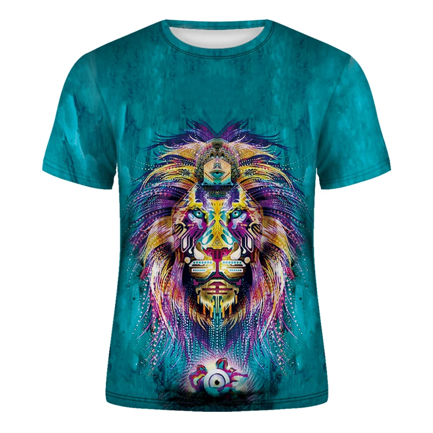 Новая летняя футболка с синим львом Повседневная модная 3D принтом дышащий топ