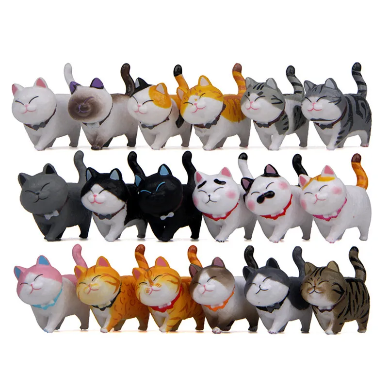 1Pcs Cute Chubby  Japanese Cat Figures Mini Kitten Home Garden Decor PVC Figurine Miniature Toys