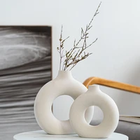 nordic ceramic rustic vase white circular hollow flower pot office desk living room interior decor home decoration accessories