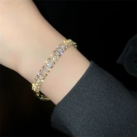 stainless steel geometry tennis bracelets for female aaa cubic zirconia crystal bead chain party birthday present jewelry gift