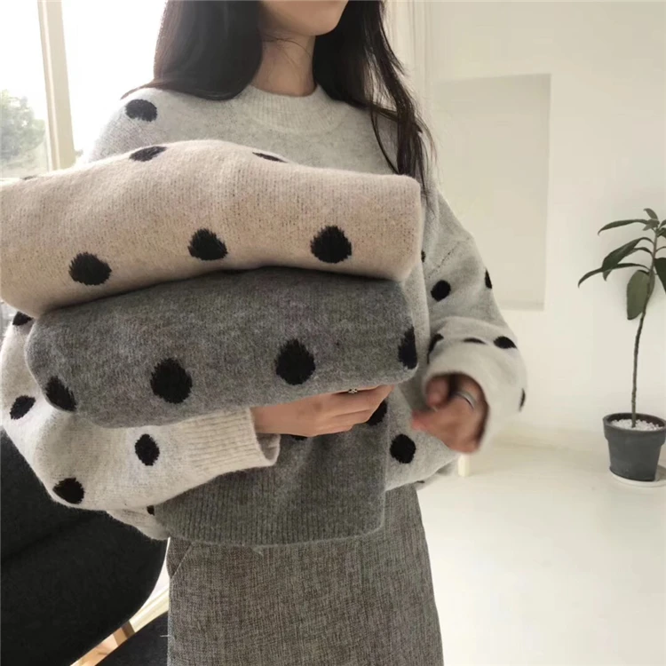 3 colors 2019 autumn chic style polka dot thick warm long-sleeve pullover knitted sweaters womens (N0033) | Женская одежда