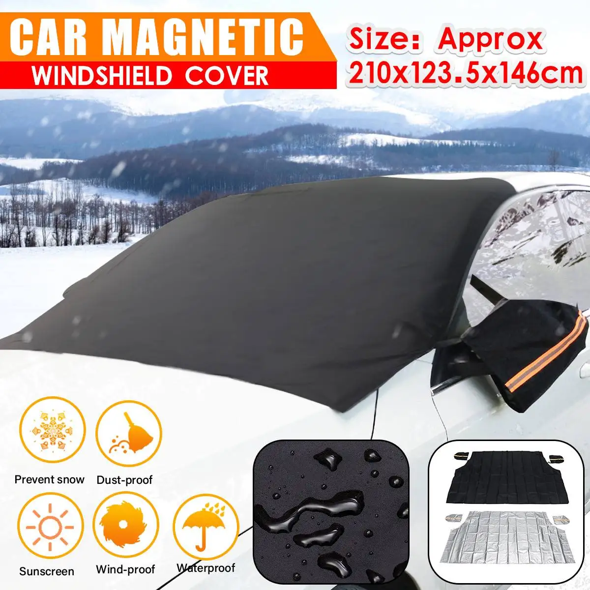 

Car Magnetic Sunshade Cover Cotton Lined Automobile Windshield Snow Sun Shade Waterproof Protector Cover Front Windscreen Cover