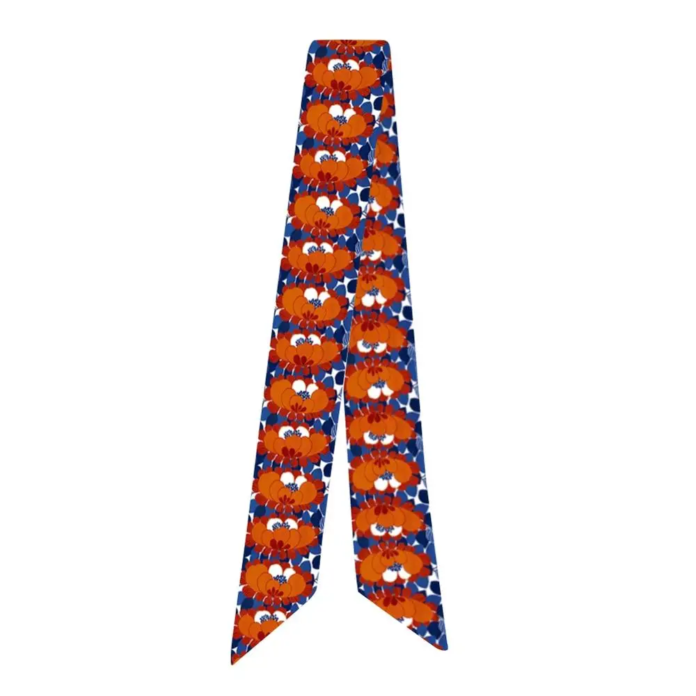 

2021 Women Fashion Color floral print Variety bag handle tie wrap silk scarf small scarf
