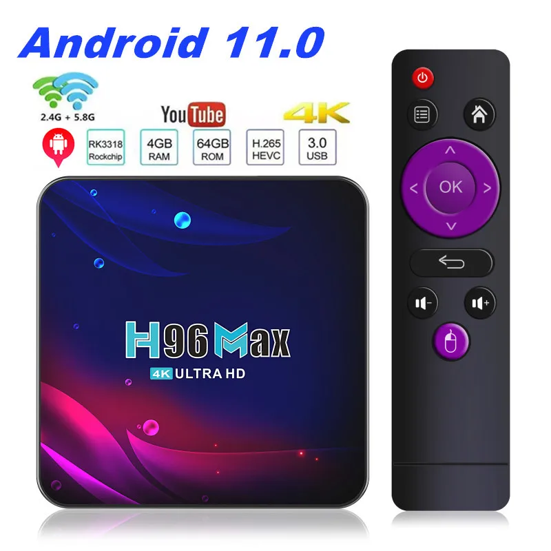 

ТВ-приставка H96 Max с поддержкой Android 11,0, 4K, Dual Wifi, BT