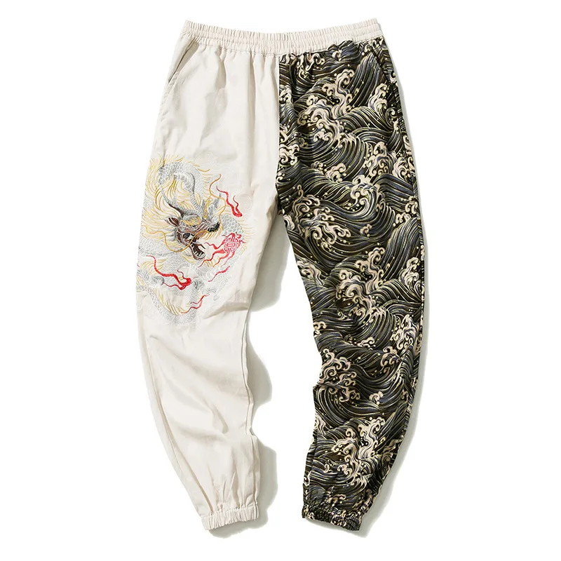 

Spring and Autumn New Chinese Style Men's pants precision embroidery Silver Dragon pants personality casual pants men's overalls