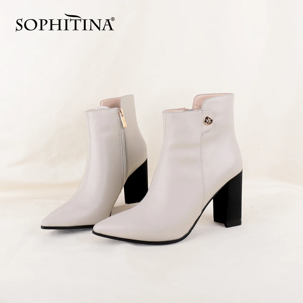 

SOPHITINA Heeled Boots For Women Autumn Winter Fashion Sexy High Heel Pointed Toe Genuine Leather Comfort Women Shoes PC800