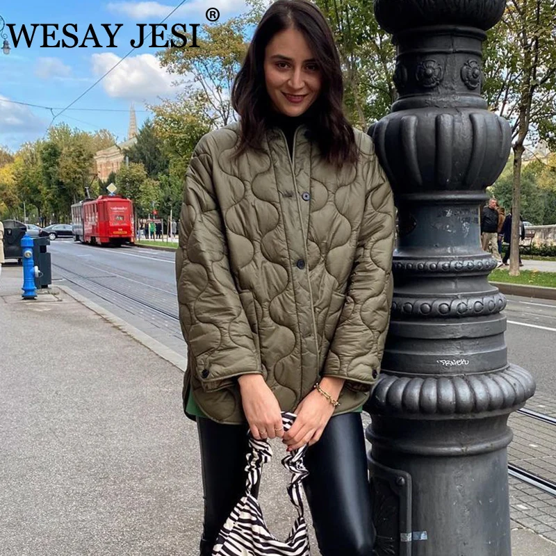 

Женская зимняя куртка WESAY JESI ZA, модное однобортное пальто оверсайз с длинным рукавом и карманами, парки с подкладкой, Повседневная шикарная ...