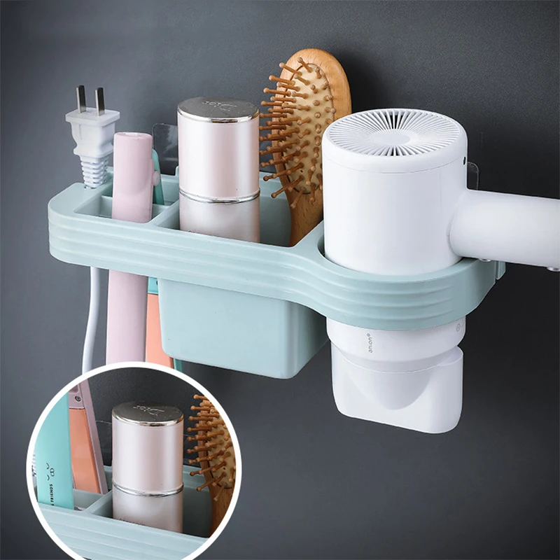

Bathroom Shelf Hands Free Hair Dryer Holder Storage Box Curling Iron Shelf Bathroom Organizer Household Accessories Set