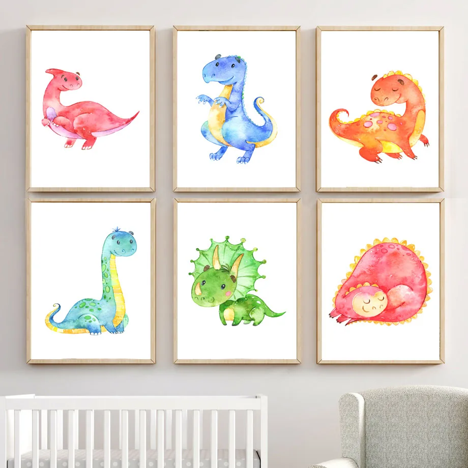 

Baby Cute Dinosaur Cartoon Kid Bedroom Wall Art Canvas Painting Nordic Posters And Prints Wall Pictures For Kids Room Decoration