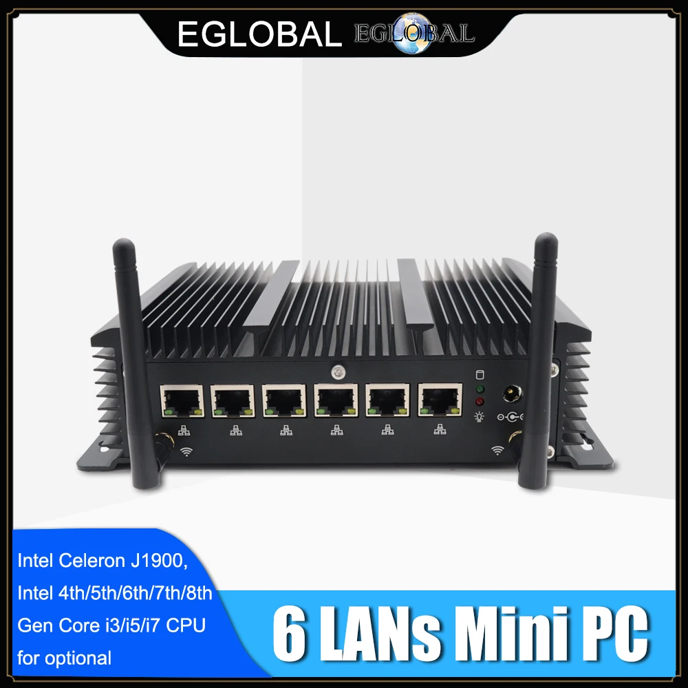 Fanless 6 Lan Industrial Intel Mini PC Core i5 7267U i3 7167U 3865U Firewall PC Pfsense Router 4*USB3.0 2*RS232 HDMI 4G/3G WiFi