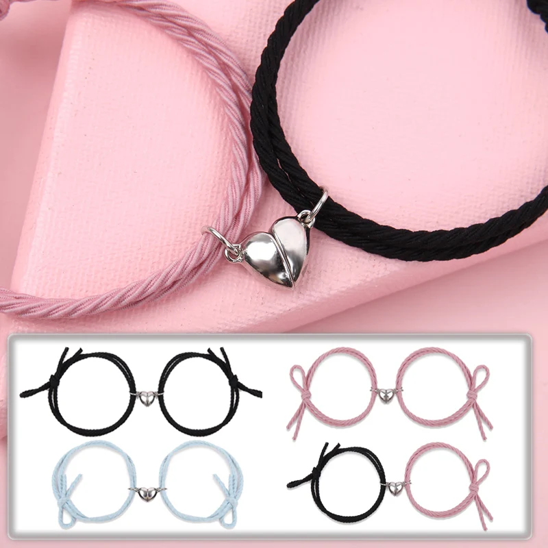 

2pcs Magnetic Bracelet Stainless Steel Heart Pendant Charm Couple Bracelets for Lover Friend Men Women Braid Rope Bracelets