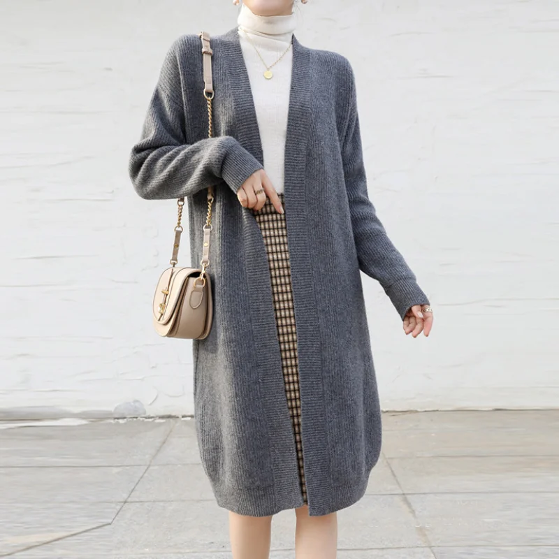 

Autumn Mid-length Cardigan Sweater Women Knitted Coat Casual Ladies Outwear No Button Jumper Sweater Female Clothes WF191