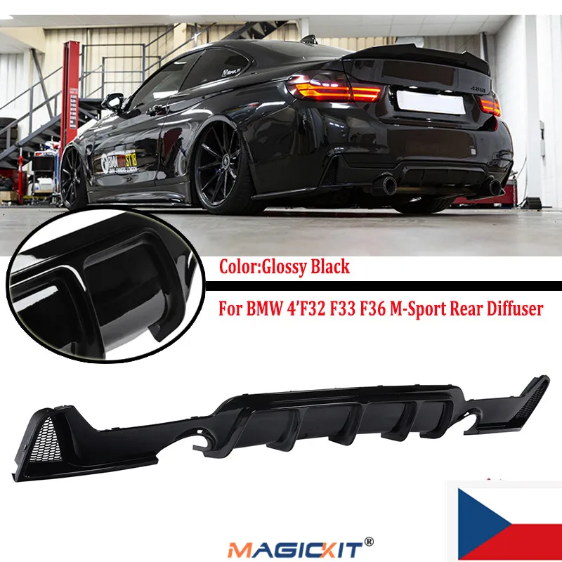 Диффузор для заднего бампера MagicKit BMW F32 F33 F36 M Sport двойной наконечник черного цвета