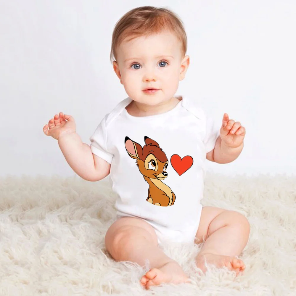 Newborn Clothes White Onsie Baby Girl Bodysuit Twin Clothing Cartoon Baby Deer Bambi Graphic Toddler Jumpsuit Wholesale Romper